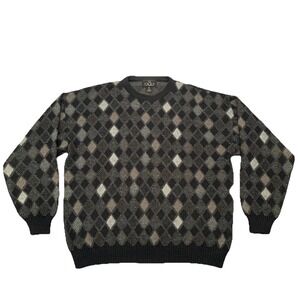 Vtg 80s Enro L Uomo Argyle Sweater Mens XL Gray Wool Blend Grandpa